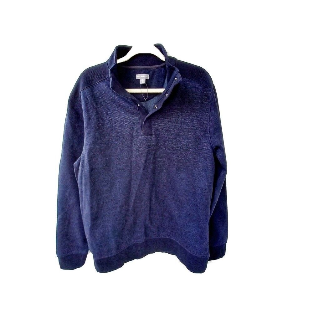 Van Heusen Quarter Zip Snap Button Blue Cotton Blend Golf Attire sz: M